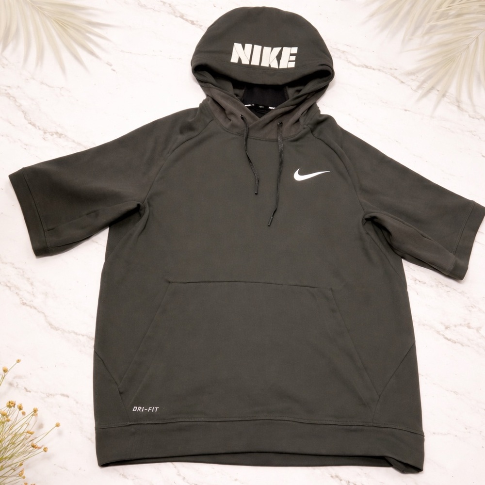 👉 Nike Dri-FIT Hoodie Short Sleeve Gray Size large Athleisure Gym